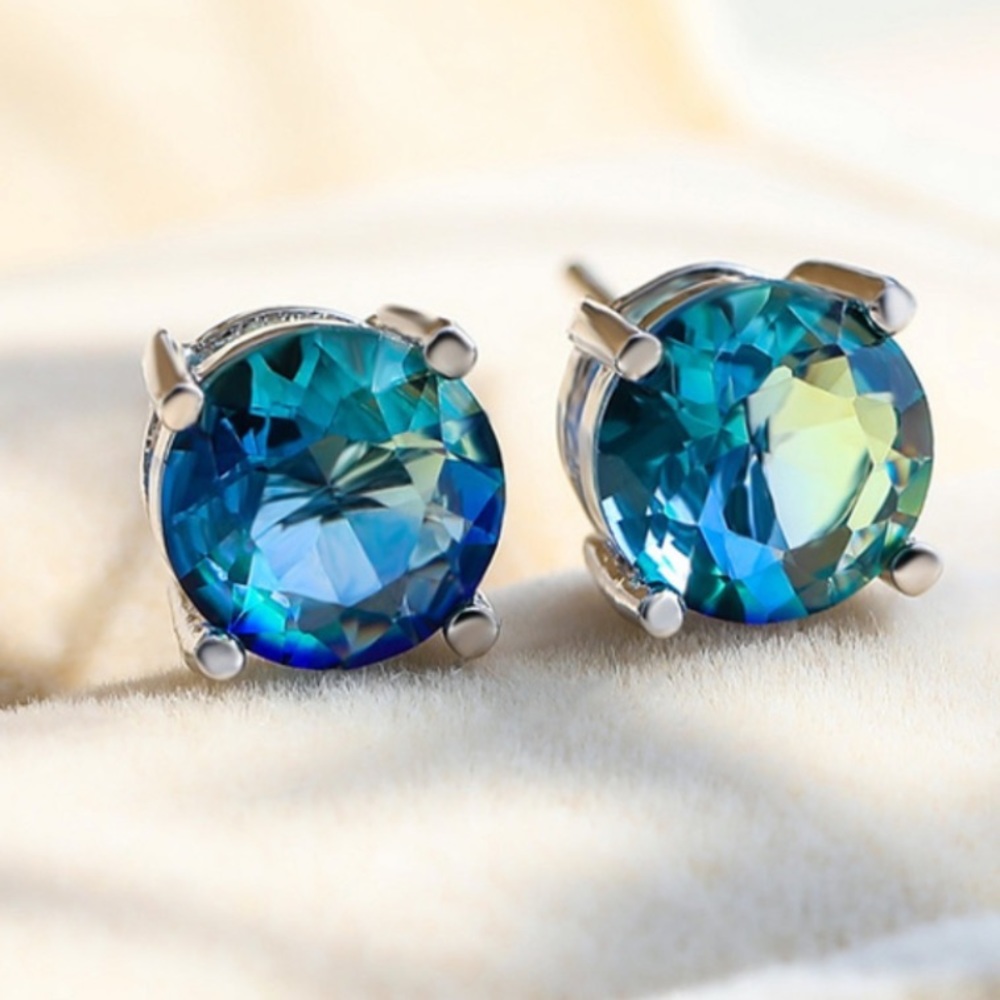 925 Sterling Silver & Aquamarine Stud Earrings
